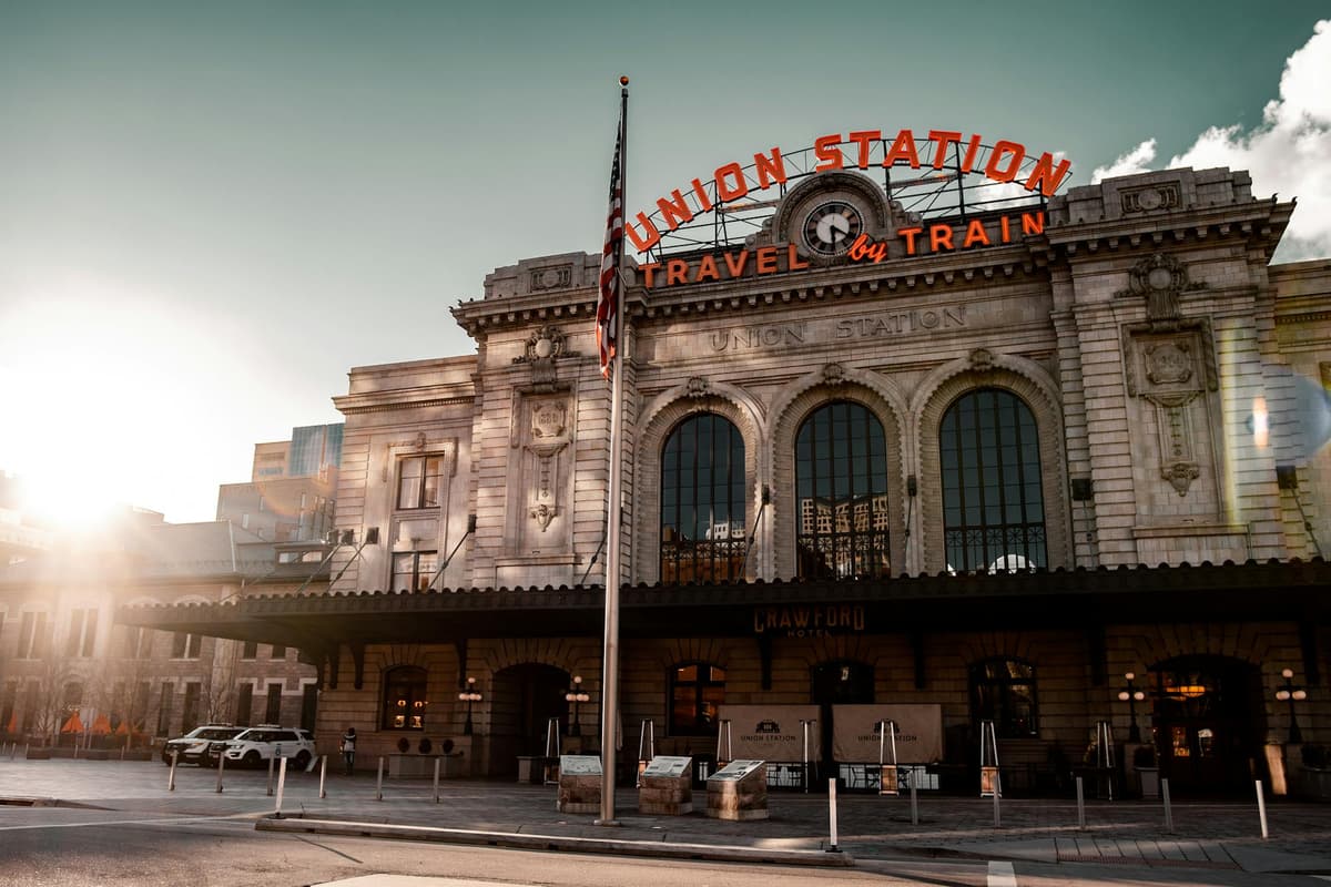 Denver's historic Union Station, the downtown transit hub, in afternoon light